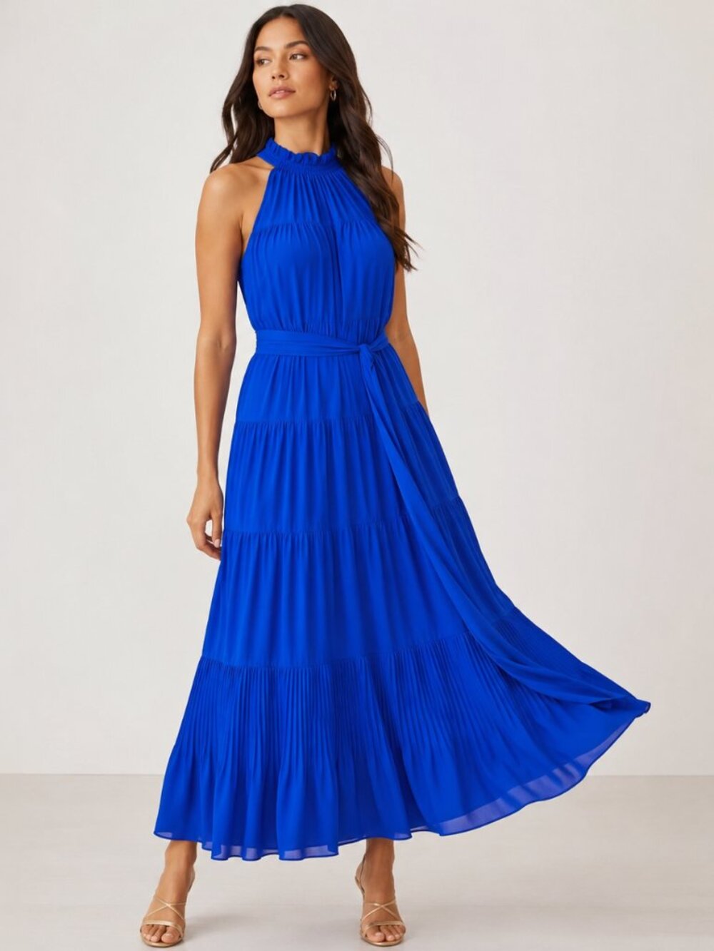 Alex Marie Cobalt Belted Sash Blue Maxi Dress Cobalt Blue 4 NWT